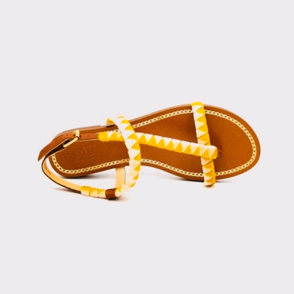 VINCE CAMUTO Yellow and Light Pink geometric detailed Sandals | Size 12